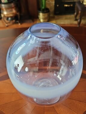 Handblown Art Glass Globe Vase Signed Minimalist MCM White Band
